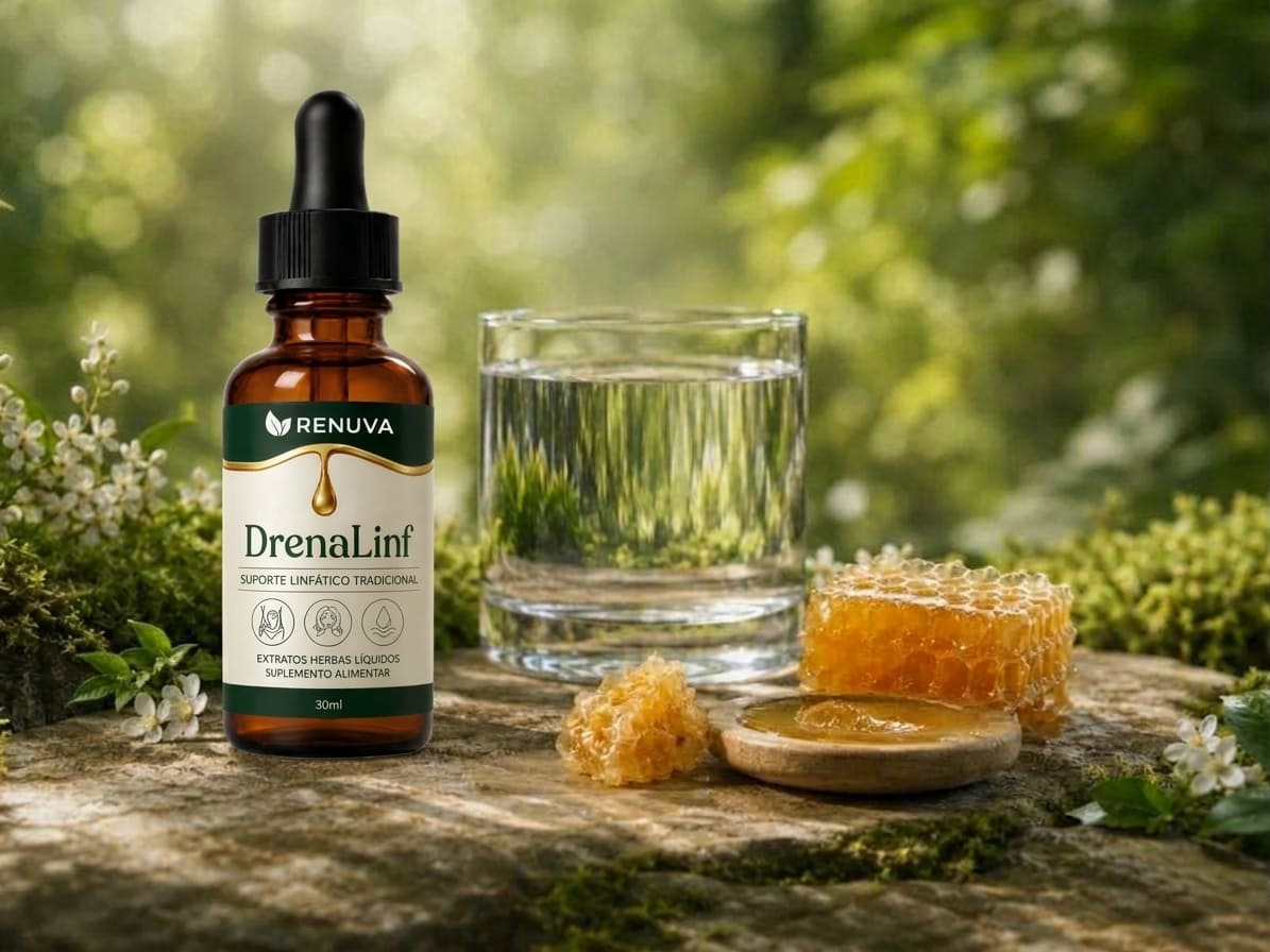Frasco de DrenaLinf en una composición con elementos naturales